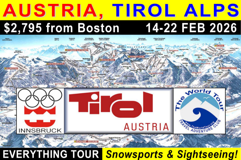 Tour the Austria Alps: February 18-26, 2026
Ski/Ride the world's famous Axamer Lizum, Kitzbühel, Saint Anton, Stubai Glacier, Kühtai and more!