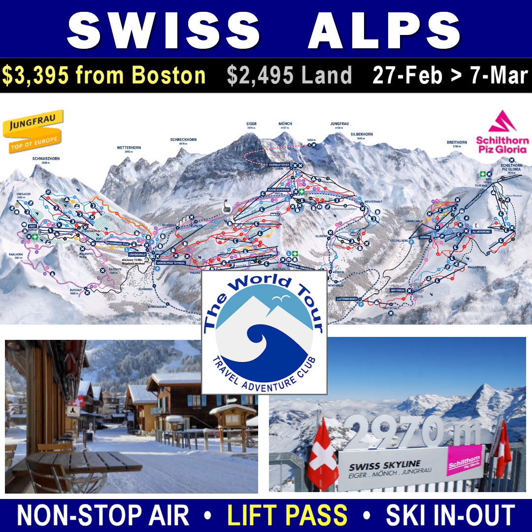 Switzerland, Murren: 27-Feb to 7-Mar, 2027
Ski/Ride Eiger, Mönch, and Jungfrau Switzerland!